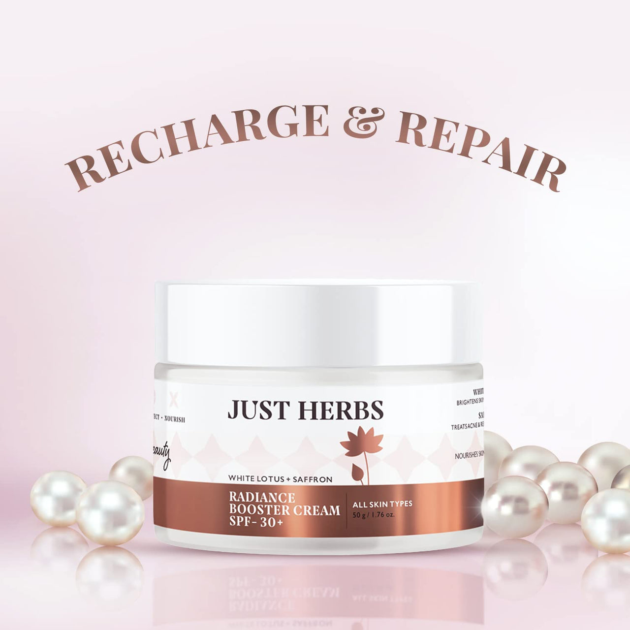 Just Herbs Saffron + White Lotus Radiance Booster Cream with SPF 30+ for Brighter Complexion | For Men & Women- 50g