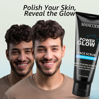 Mancode Power Glow Face Scrub for Men | Deep Exfoliation, Brightening & Hydrating | Removes Dead Skin & Impurities | Natural Ingredients with Saffron, Turmeric & Almond Oil | 100g