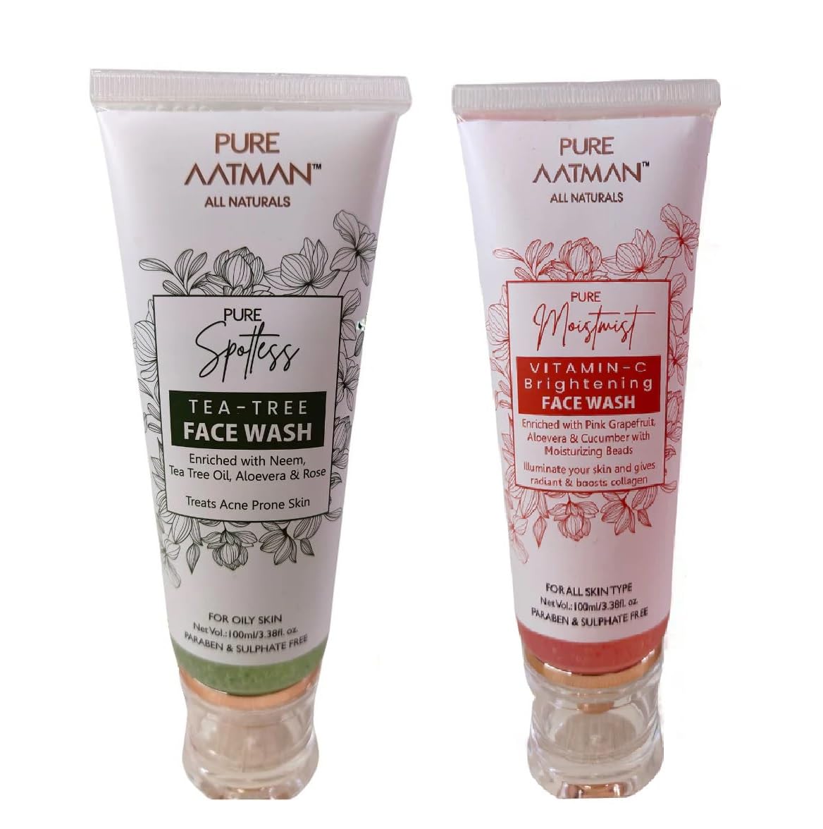 PURE AATMAN Tea Tree face wash 100ml for Natural Glowing Bright Skin All Skin smooth Vitamin C face wash-(30ml), powerful Antioxidants for Unisex | (Pack of 2)