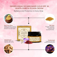 Herbs & Greens Kumkumadi Gold SPF 30 PA ++++ Shata Ghrita Elixir Face Cream with Precious Herbs, Desi Cow Ghee, 24k Gold, and SPF 30 for Collagen Boost, Radiant and Nourished Skin | Day Moisturizer With Sunscreen For Woman & Men | All Skin Types | 50gm