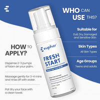 euphor Teens | Gentle Foaming Face Wash | for Age 12+ | All Skin Types- Dry, Oily and Combination | Green Tea, Aloe Vera, vitamin B3 | Gentle, Soap-free, Sulphate-free | FRESH START Euphoria | 120ml (1) | For Women and Men