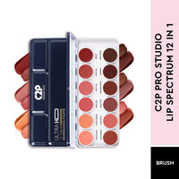 C2P PROFESSIONAL MAKEUP Pro 12 Shades Lipstick Palette for Women 42g, Nude Creamy Matte Lip Color, Blusher & Contour, Waterproof, Lightweight Long-Lasting Hydrating Lipstick Kit Set (Barely Brush)