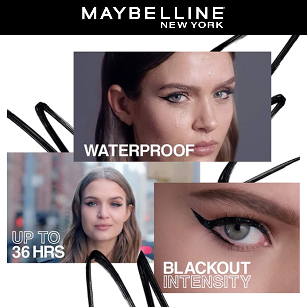 Maybelline New York Pencil Matte Finish Eyeliner, Intense Eyeliner, Long-lasting, Felt-tip Applicator, Line Tattoo High Impact Liner, Black (Pack of 2)