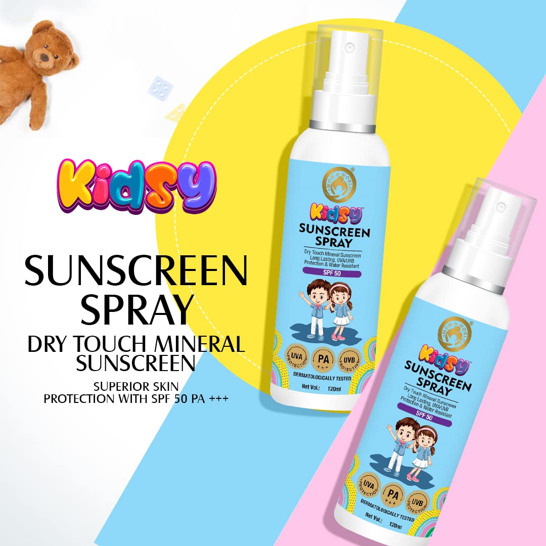Mom & World Mineral Based Kids Sunscreen Spray SPF 50, Water Resistant, UVA/UVB PA+++, 120ml - Safe for Baby and Kids