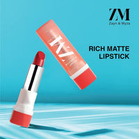 ZM Zayn & Myza Rich Matte Lipstick | Smooth and Light Weight | Intense Color in one Swipe | High Pigmentation Bullet Lip Stick Enriched with Argan oil, Murumuru and Shea Butter (4.2 gm, Savage)