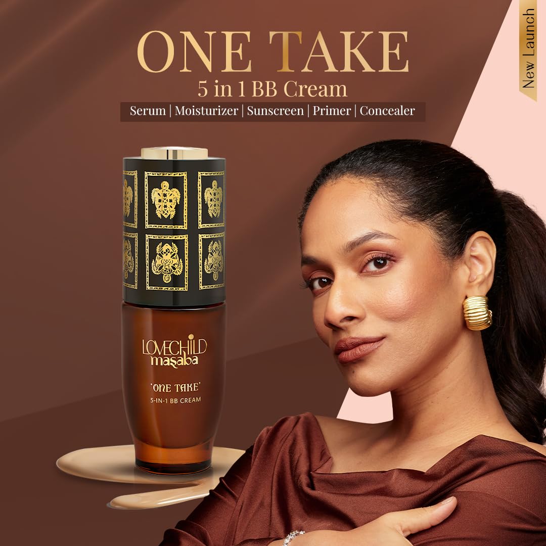 LoveChild Masaba One Take 5 in 1 BB Cream For Medium Skin Tone, Benefits of Serum, Primer, Moisturizer, Concealer & SPF 20 PA ++ Matte Finish All-in-One Tint for Flawless Skin, Mah-Dona 30ml
