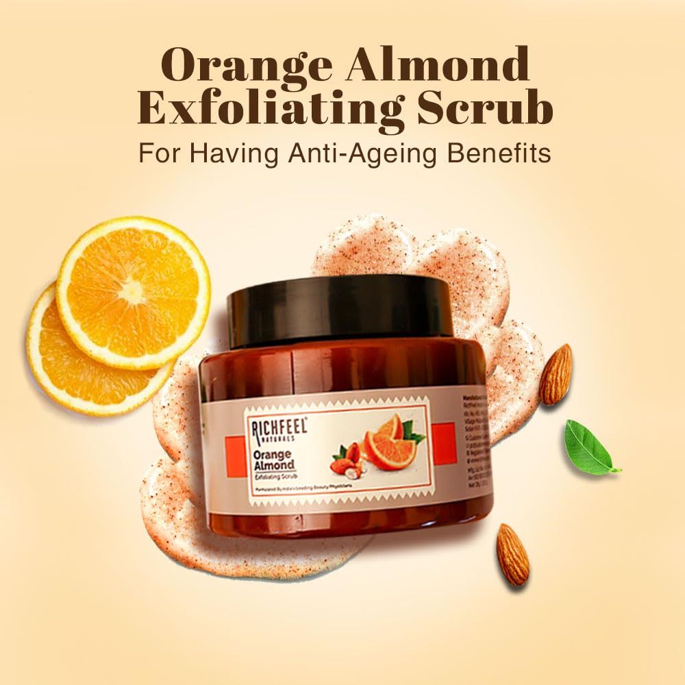Richfeel Orange Almond Scrub For Brightening & Revitalizing | Gentle Exfoliation | Removes Blackheads & Dead Skin Cells | Suitable for All Skin Types | 100 g