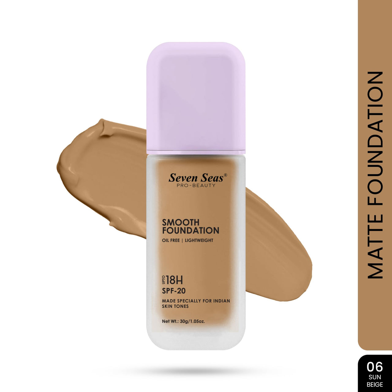 Seven Seas Smooth Foundation | Oil Free | Lightweight | Long Lasting Foundation for Face Makeup | SPF-20 (Sun Beige, 30G)