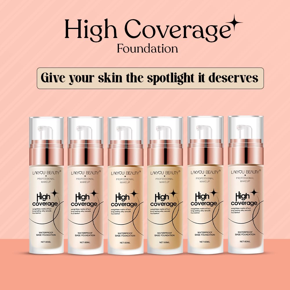 Lakyou Beauty High Coverage Base Foudation | Waterproof | Long Lasting | Light Weight | Shade-03(Natural Beige) | Pack Of 2