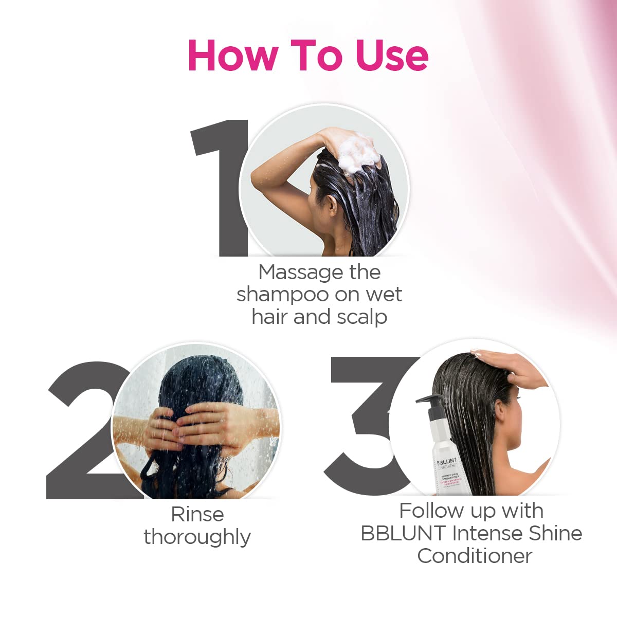 BBLUNT Intense Shine Shampoo with Rice & Silk Protein for 23X* Shinier Hair - 300 ml