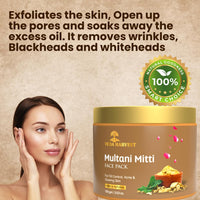 VEDAHARVEST Harvest Multani Mitti Face Pack/Mask, 100gm| Removes Acne, Blackheads, Pigmentation | Natural Face Glow For Man And Women | Chemical Free | Ayurvedic Face Mask