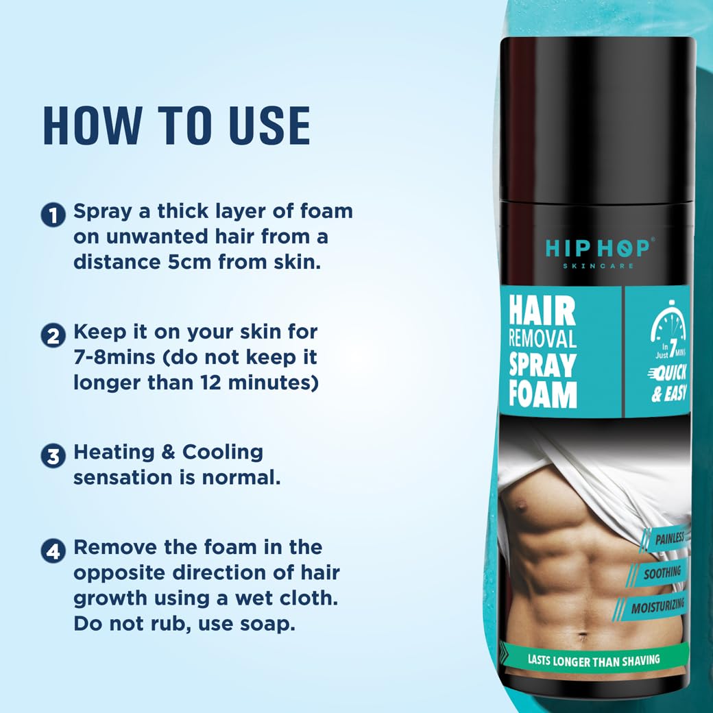 HipHop Skincare Hair Removal Spray Foam For Men Painless Body Hair Removal For Chest, Legs, Arms, Shoulders & Back Suitable For All Skin Types 200Ml