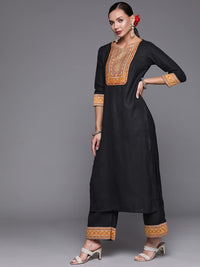 INDO ERA Women's  Solid Cotton Blend Straight Kurta Palazzo With Dupatta Set