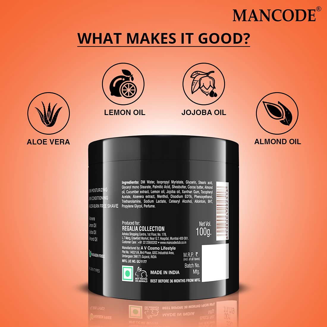 Mancode Pre-Shave Balm for Men | 100gm | Balm Softens your Beard | Provides Razor Glide for a Smooth Zesty Shave | Apply to Prevent Shaving Irritation and Razor Burns | Cut & Irritation Free Shave.