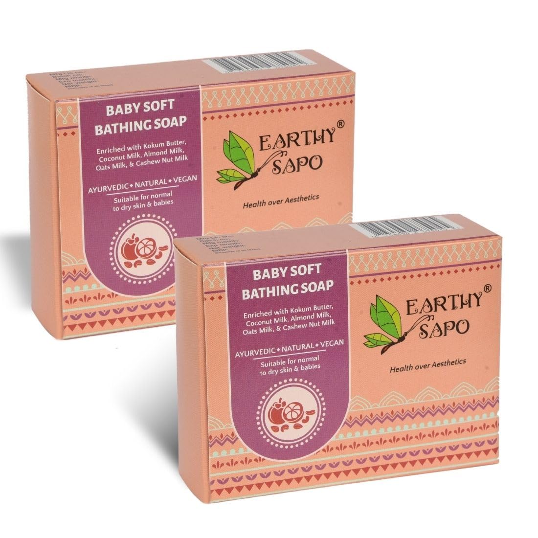 Earthy Sapo Handmade Baby Soft Bathing Soap (Coconut, Almond & Oat Milk, Kokum Butter) 100g, Pack of 2 | Natural, Gentle Bath Soap for Babies Sensitive Skin