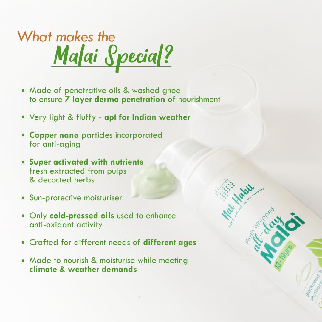 Nat Habit Black Seed Face Malai Cream, moisturizer with Tulsi PhytoActive - For Cold Winter Weather, suitable to all skin type (13 to 19 years, 30g)