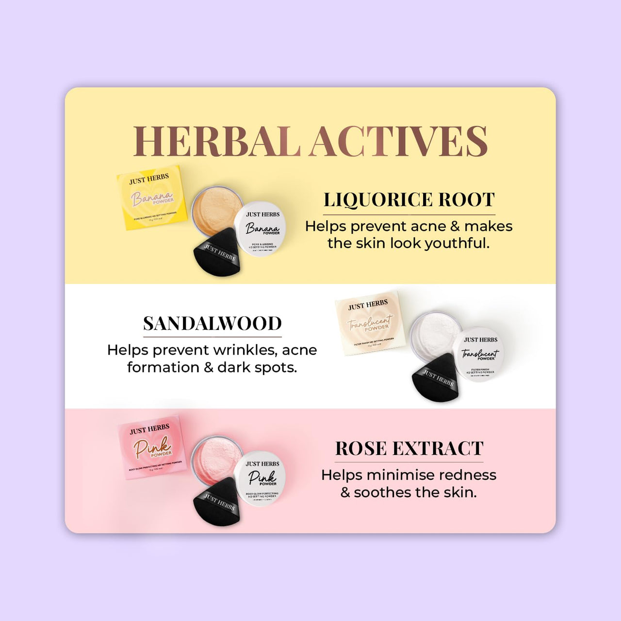 Just Herbs HD Makeup Setting Powder With Rose Extracts & Rice Starch (Pink, 15 g)