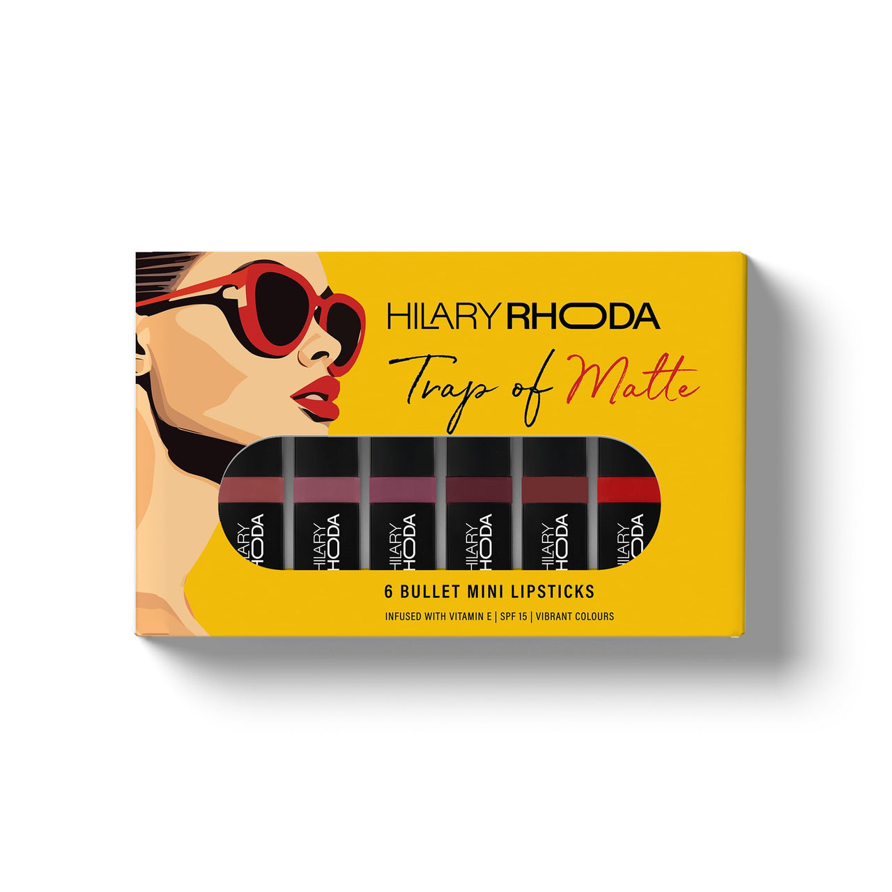 Hilary Rhoda Trap Of Matte 6 Bullet Mini Lipsticks | Infused with SPF 15 | Long-Lasting Formula & Trendy Lipstick Shades | Paraben-Free & Cruelty-Free | Set of 6-1.5 X 6g