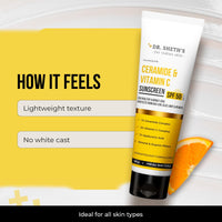 Dr. Sheth's Ceramide & Vitamin C Sunscreen | SPF 50+ Pa+++ | In-Vivo Tested | For Bright Skin & Healthy Glow | Non-Greasy, Quick-Absorbing, No White Cast | UVA/B & Bluelight Protection | For Men & Women | For All Skin Type | 125 g