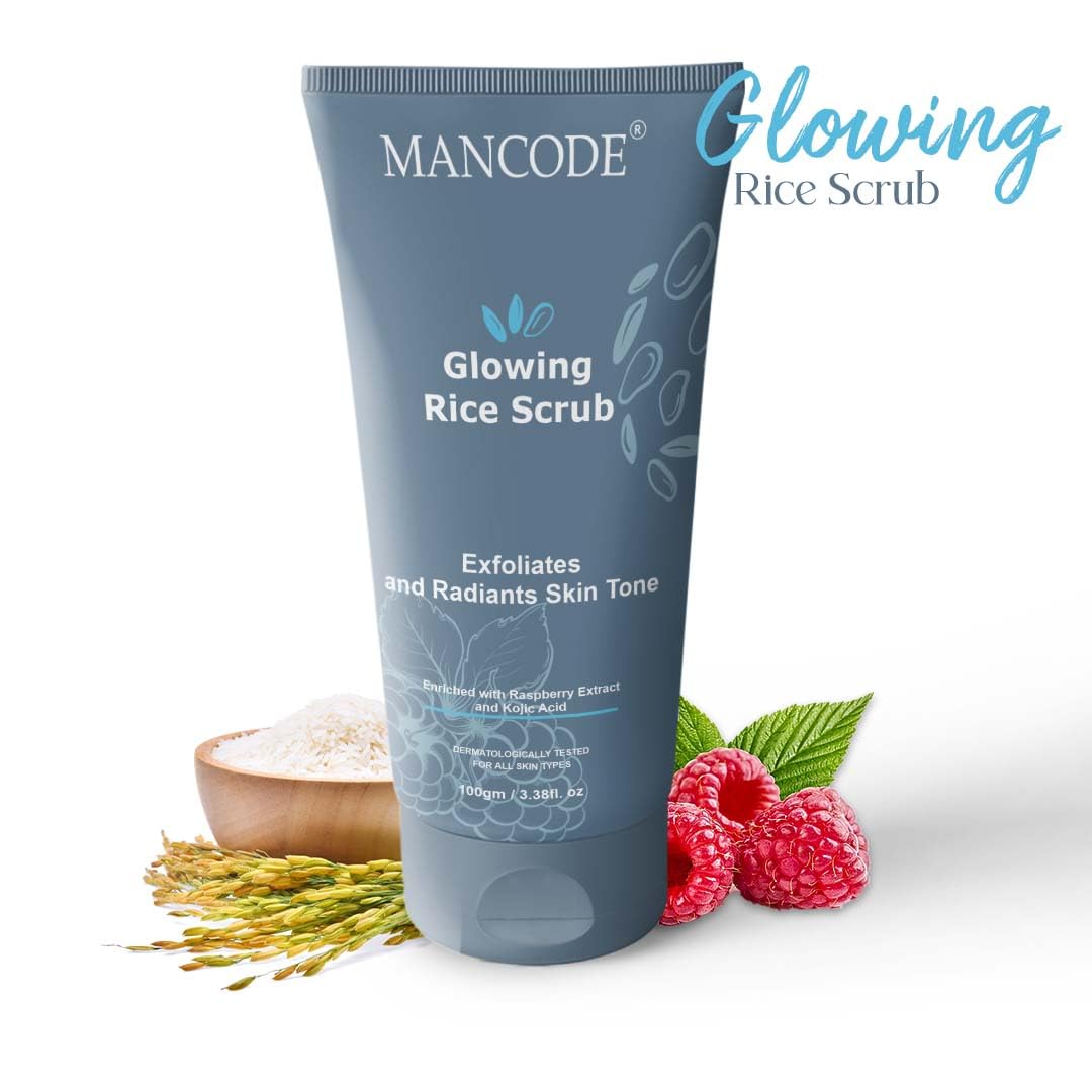 Mancode Glowing Rice Scrub for deep Cleanse & Nourish skin Face scrub 100gm