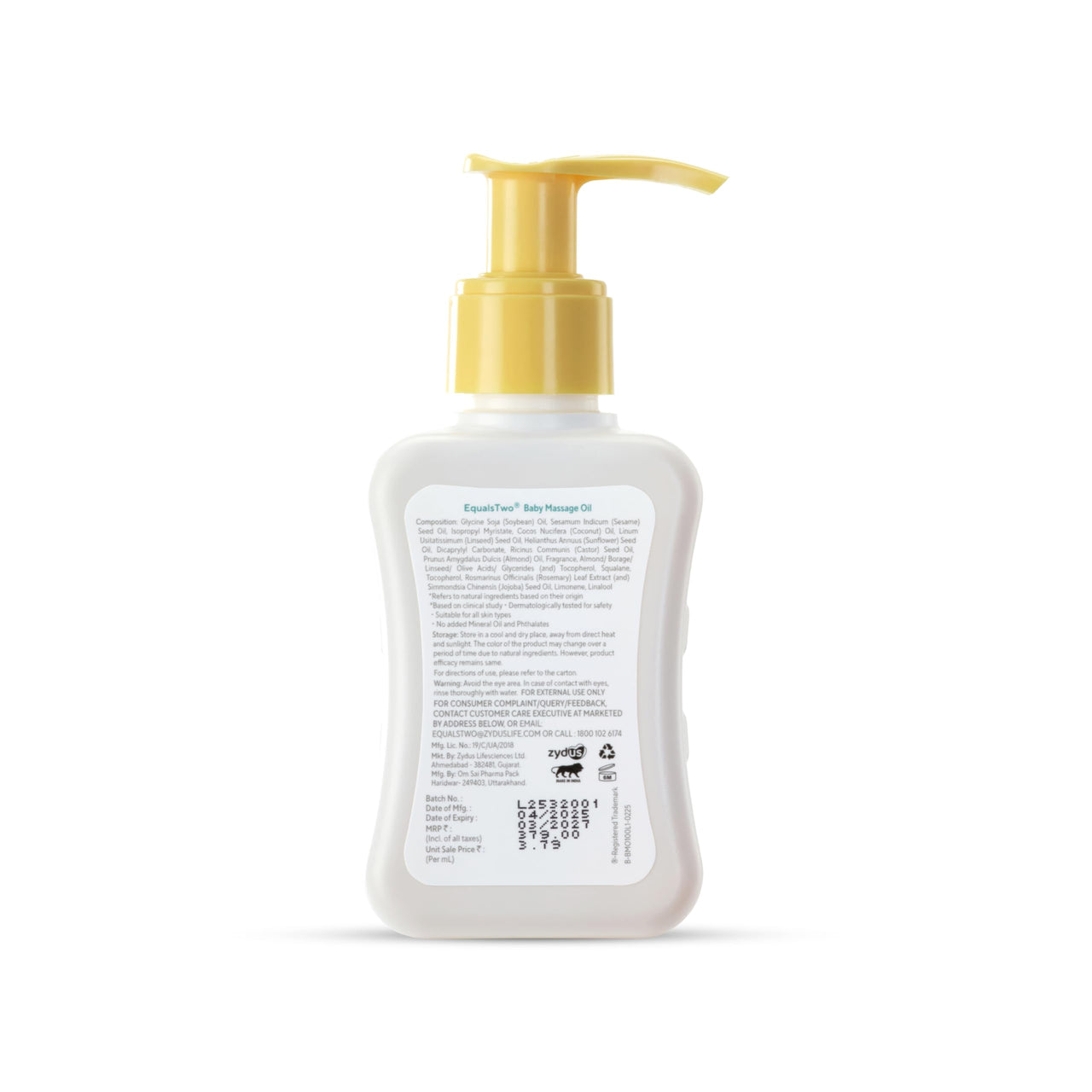EQUALSTWO Nourishing Baby Massage Oil 100ml, 100% Natural Non-Greasy Moisturizing Baby Oil for New Born, Strengthen Muscles & Bones, All Skin Types, Hypoallergenic, Dermatologically Tested, Pack of 1