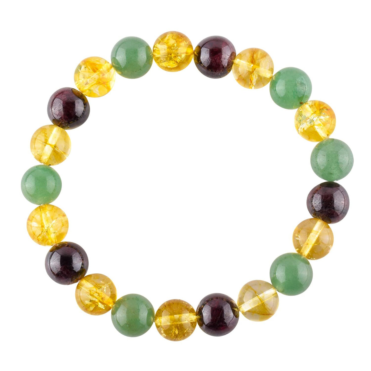 Triple Crystal Money Bracelet - Red Garnet - Citrine - Green Aventurine Handmade Bracelet Stretchable Genuine Round Beaded 10mm Unisex Jewelry Chakra Healing Crystals - Success - Bohemian Triple_B