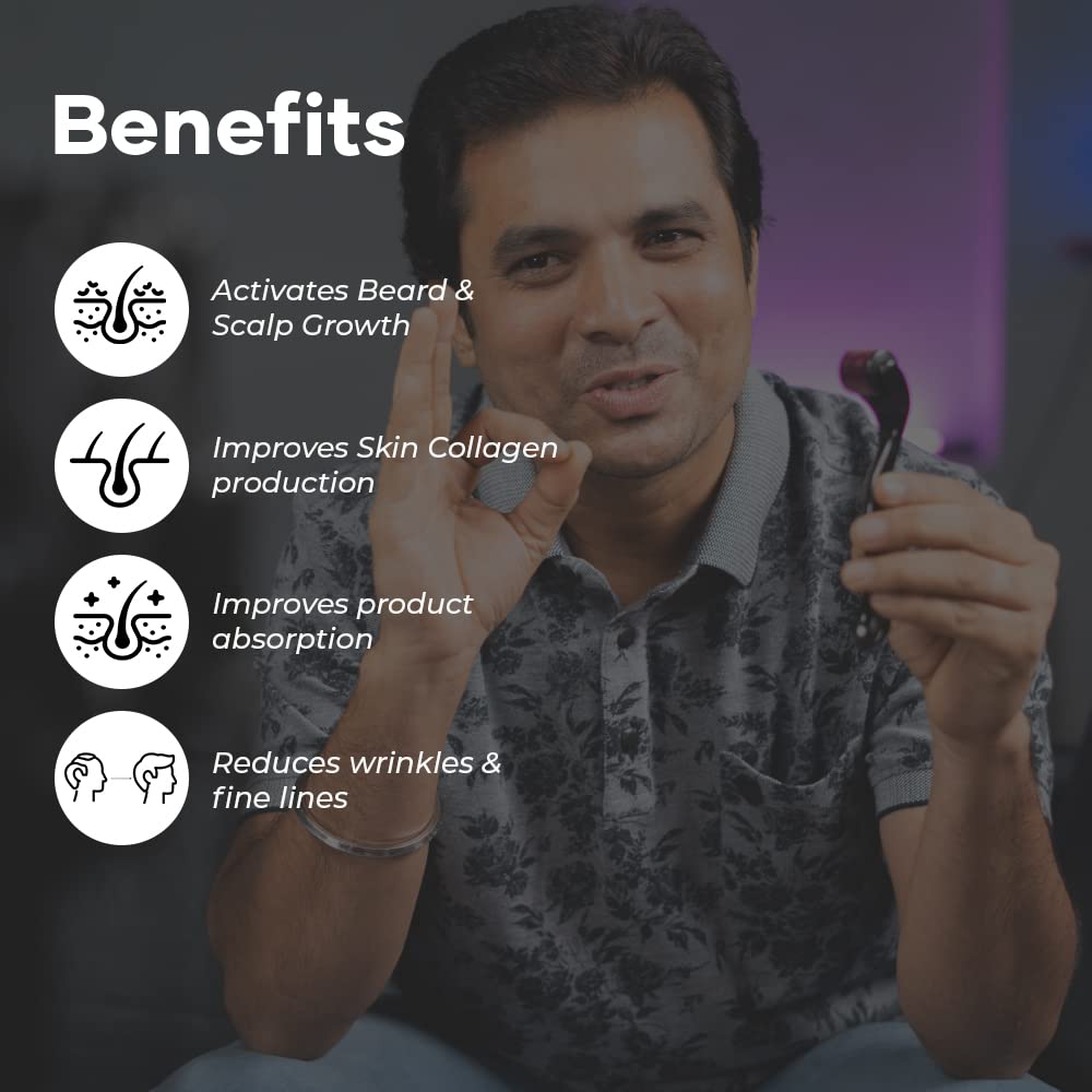 mars by GHC 0.5mm Derma Roller: 540 Titanium Micro Needles for Hair Growth & Beard Care | Minimize Hair Fall, Boost Follicle Stimulation | User-Friendly, Safe & Effective