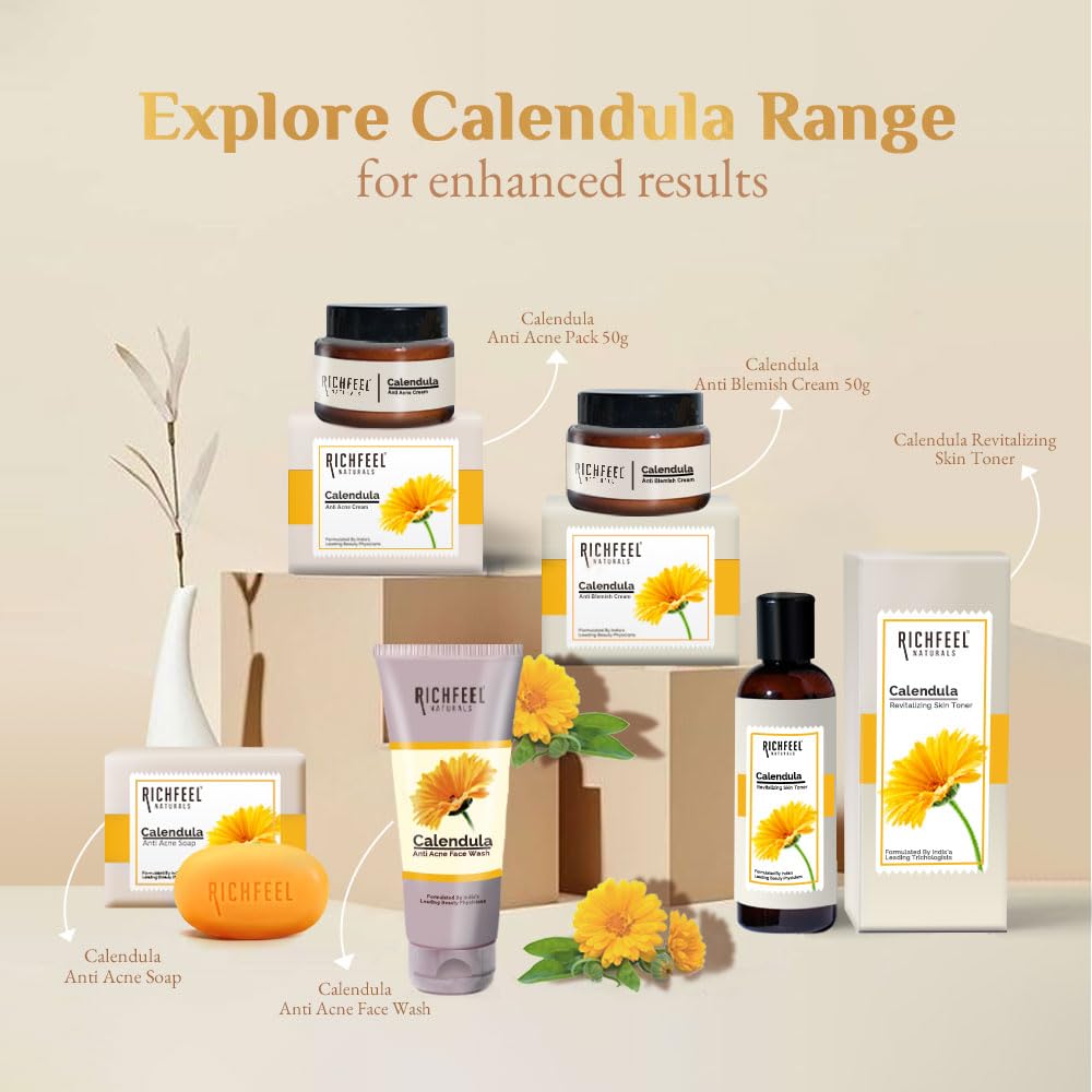 Richfeel Calendula Anti Blemish Overnight Cream | Power of Soothing Calendula & Clinically Potent Echinacea | For Skin prone to Acne, Blemishes & Scars | Physician Formulated 50g – Pack of 2