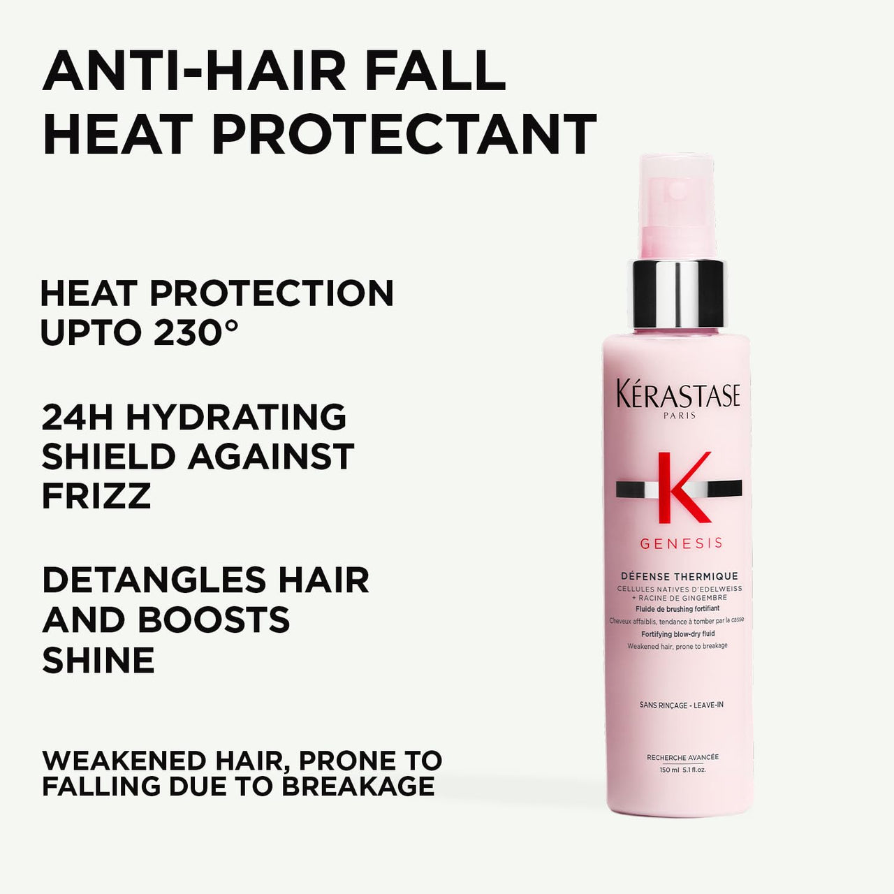 Kérastase Genesis Thermique Blow Dry Primer 150ml | Heat Protectant Spray for Weak Hair | Anti-Breakage, Detangles & Hydrates | Infused with Ginger Root & Edelweiss Native Cells
