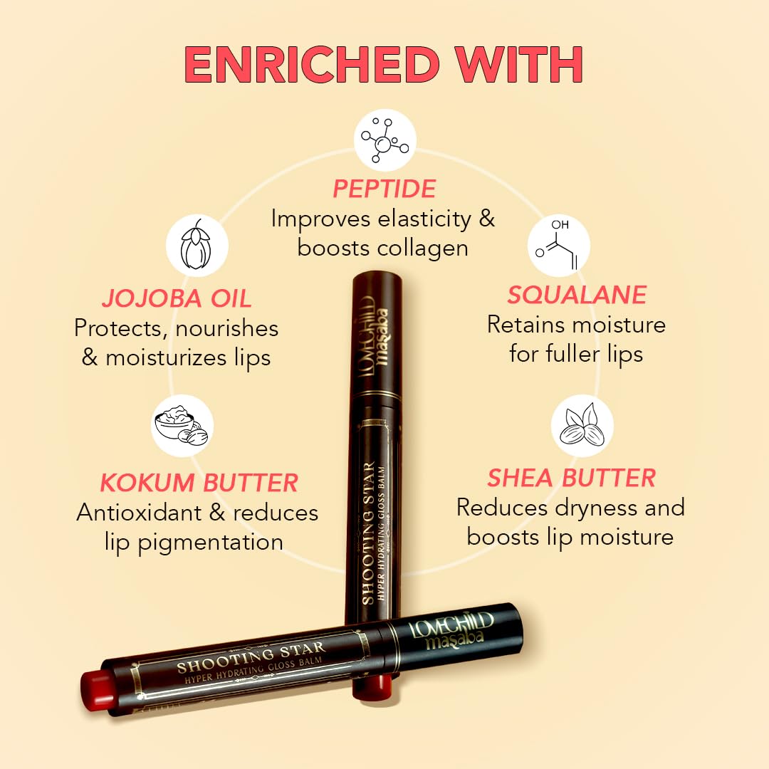 LoveChild Masaba Hyper Hydrating Gloss Balm Stick (Pink Nude) | 3-in-1 Plumping Lip Gloss Balm For High Shine | Enriched with Peptide, Squalene & Jojoba For Hydration | Moon Walk, 1.8g