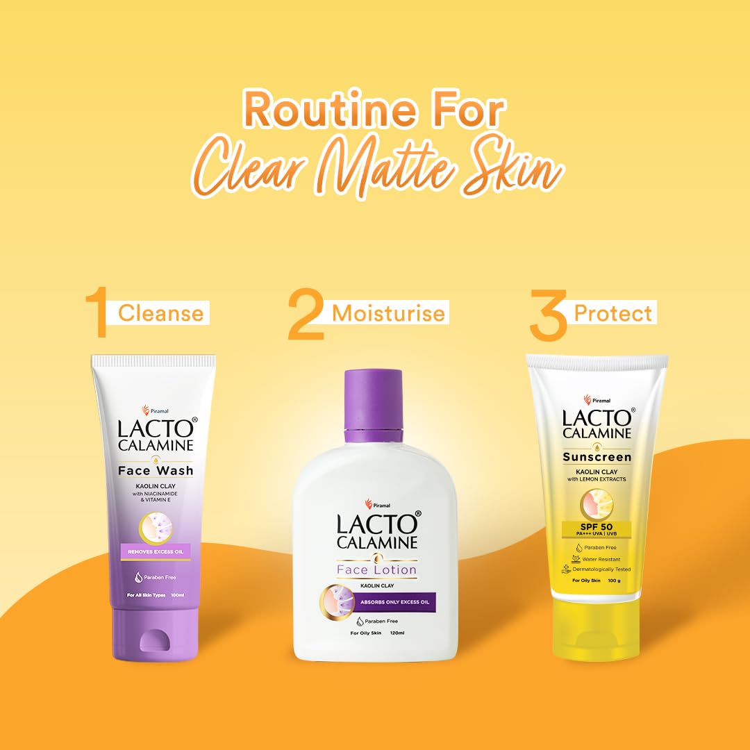 Lacto Calamine Sunscreen SPF 50 | 100g | PA +++ Sunscreen For Oily Skin | UVA – UVB Sunscreen | Water Resistant & No White Cast | With Kaolin Clay, Vitamin E & Lemon Extracts | Paraben Free (100 g)