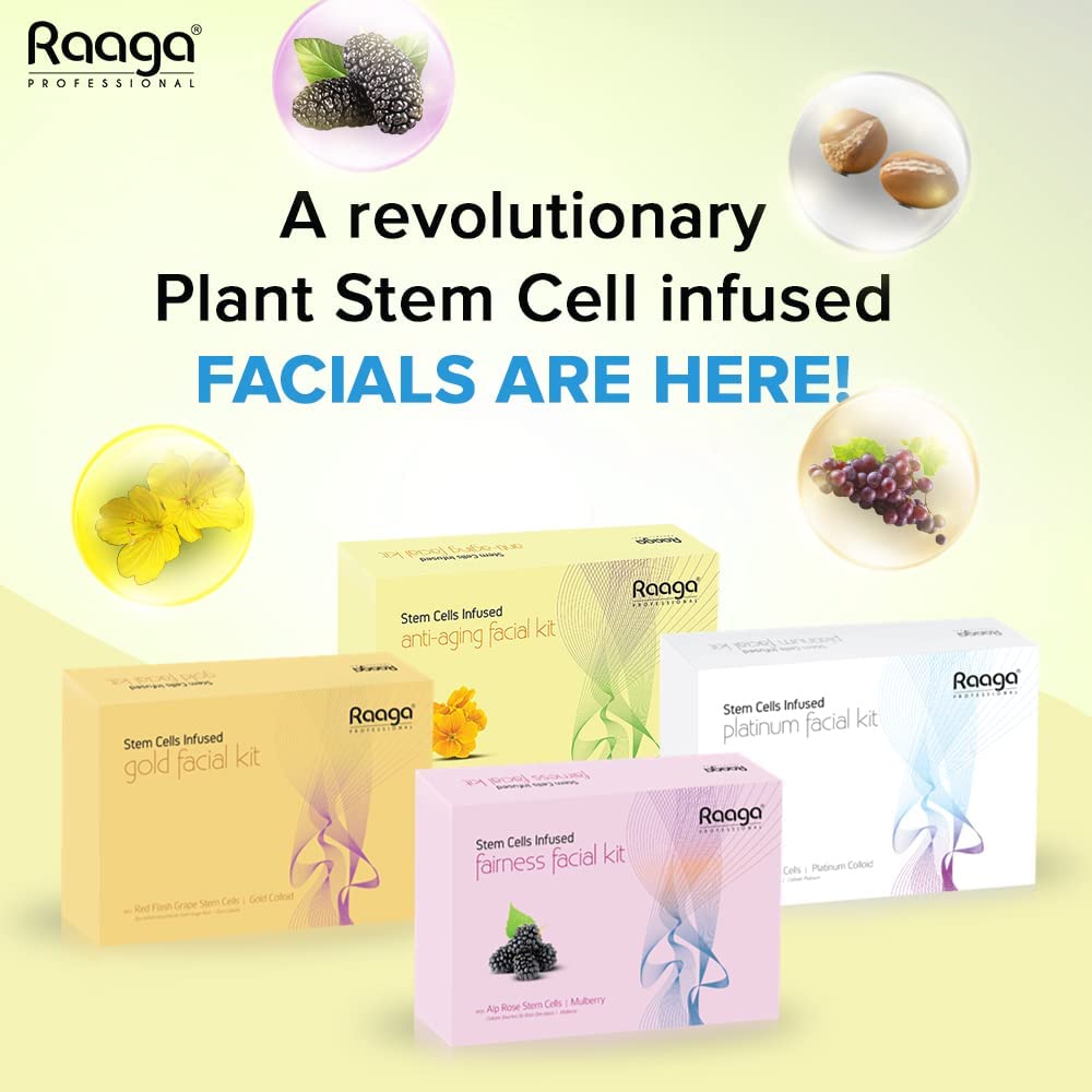 Raaga Professional Stem Cells Infused Gold 6 Step Facial Kit | Gold Colloid, Red Flesh Grape Stem Cells | Combats Pigmentation | All Skin Types (61 gm)