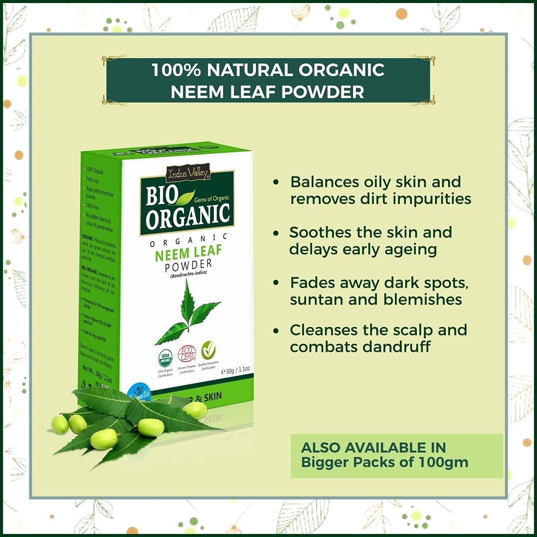 INDUS VALLEY Antibacterial Face Pack (Neem & Mulethi Powder,Orange Powder,Sandalwood) Beauty Gift Set -120g, Each 30gm