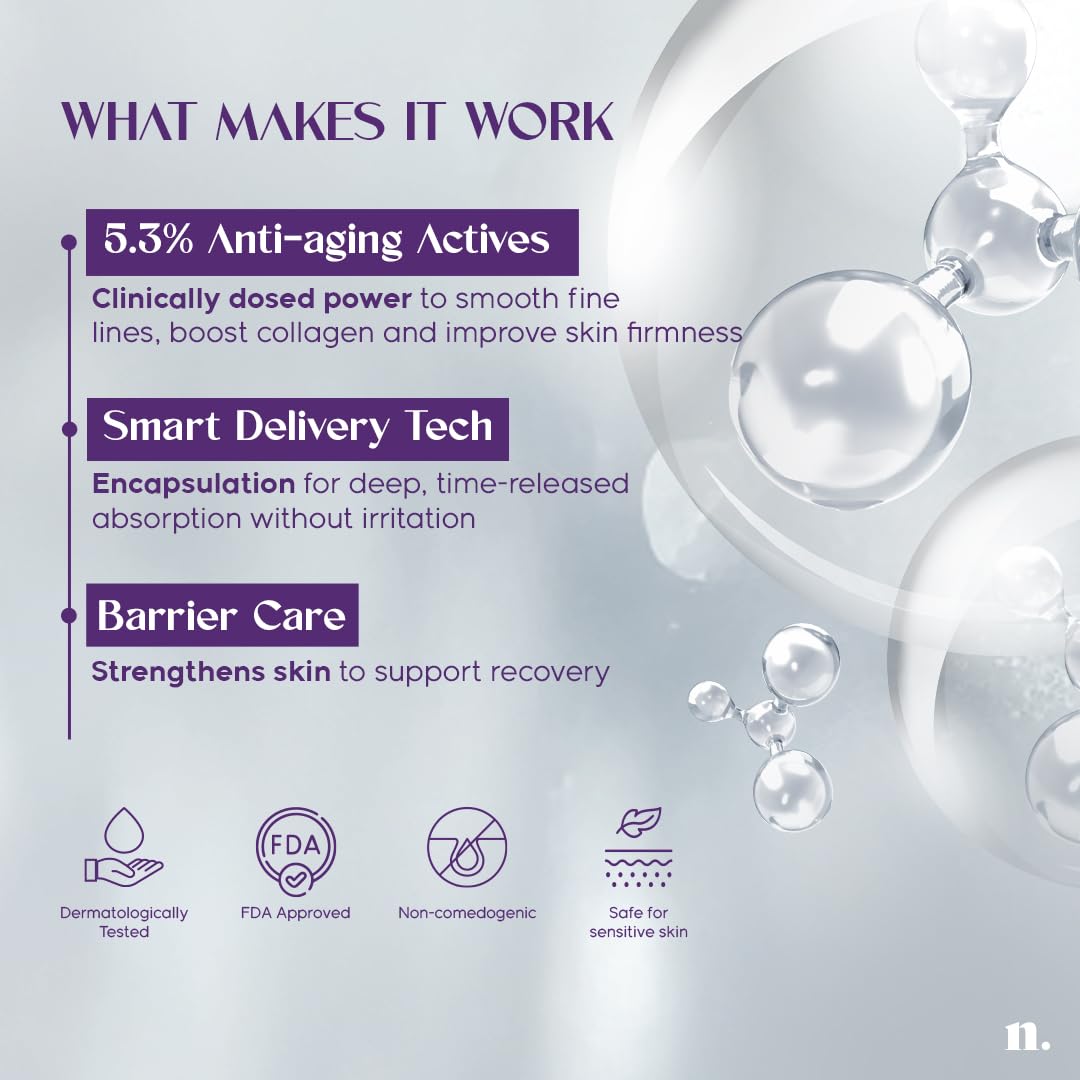 Numour Beginner Friendly Retinol Serum | Irritation Free | 0.3% encapsulated Retinol+4 Peptides+5 Ceramides | For Fine Lines & Wrinkles | Dermat Tested, Safe for Sensitive Skin |Face serum for Men & Women | The Midnight Edit Dual Anti-Aging Serum 20ml