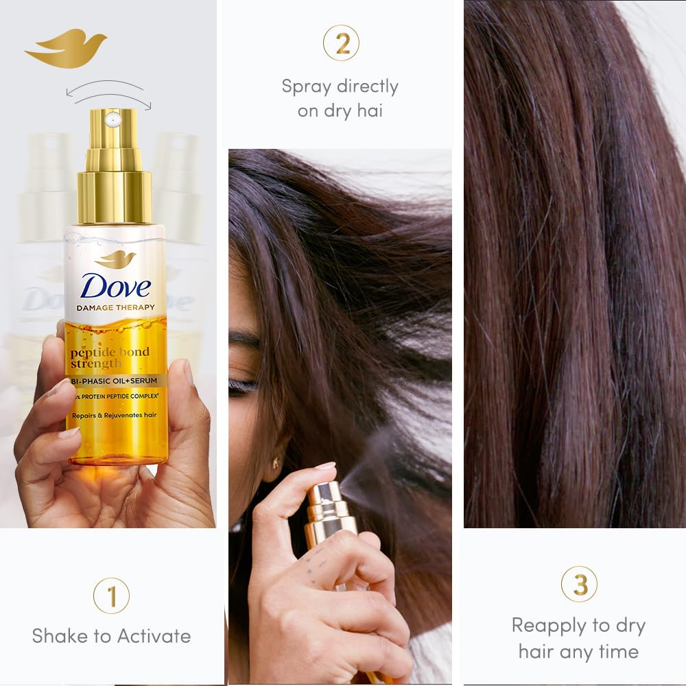 Dove Peptide Bond Strength Bi-Phasic Oil+Serum|12 % PROTEIN PEPTIDE Complex| Extremly lightweight |Reconstructs Broken Bonds to repairs & Rejuvenate hair from within