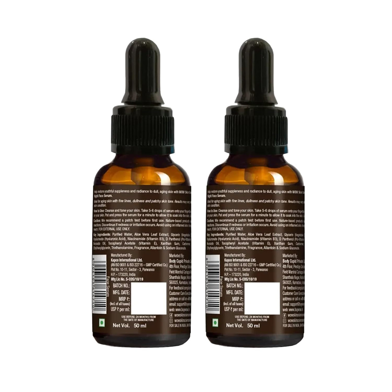 WOW Skin Science Anti Aging Night Face Serum|OIL FREE|Anti Wrinkle, Anti Dullness, Reviving|No Parabens, Silicones & Color|50mL|Pack of 2