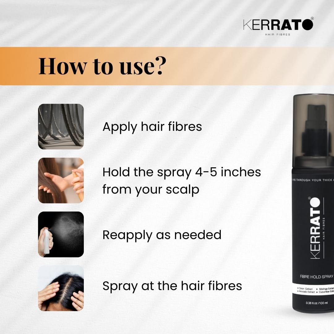 KERRATO HAIR FIBRES Unisex Water Resistant Locking Spray for All Hair Building Fibers (100ml) | Strong Hold All Day | Fiber Holding Sray, Hair Spray Pack of 1