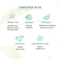 mCaffeine Green Tea Face Scrub with Vitamin C & Walnut for Women & Men | Removes Dirt, Blackheads & Gently Exfoliates Skin | For Oily, Normal, Dry, Combination & Sensitive Skin (100gm)