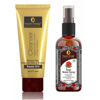 Passion Indulge Natural Papain D10 Cleanser & Rose Water For Makeup Remover 200ml Combo Pack For Tan Removal