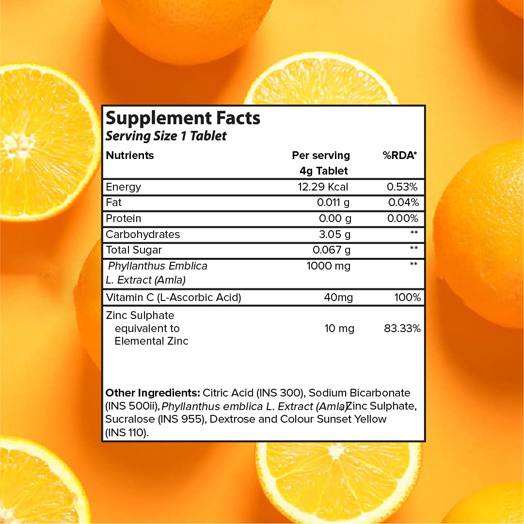 PLIX - THE PLANT FIX Vitamin C Immunity Booster 15 Effervescent Tablets,Pack Of 1 (Orange Flavour),Contains Amla And Zinc,Helps Improve Mood,Increases Energy Levels,Gluten-Free,Non-Gmo,Vegan