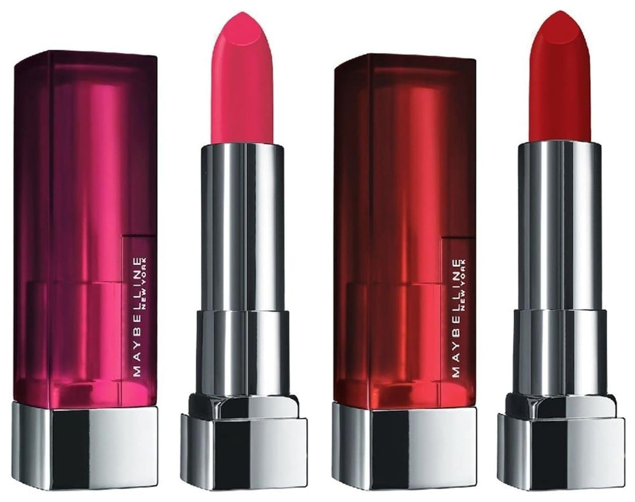 Maybelline New York Color Sensational Creamy Matte Lipstick, 634 Bold Crimson, 3.9g and Maybelline New York Color Sensational Creamy Matte Lipstick, 630 Flaming Fuchsia, 3.9g