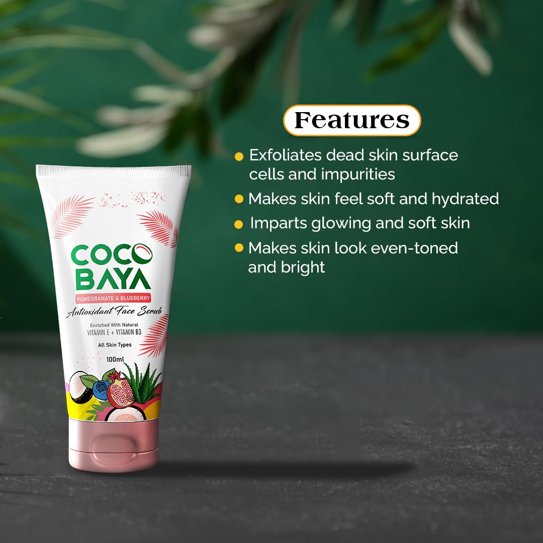 Coco Baya Antioxidant Face Scrub, Enriched With Pomegranate, Blueberry Extracts, Vitamin E & Vitamin B3, Suitable For All Skin Types, 100 Ml