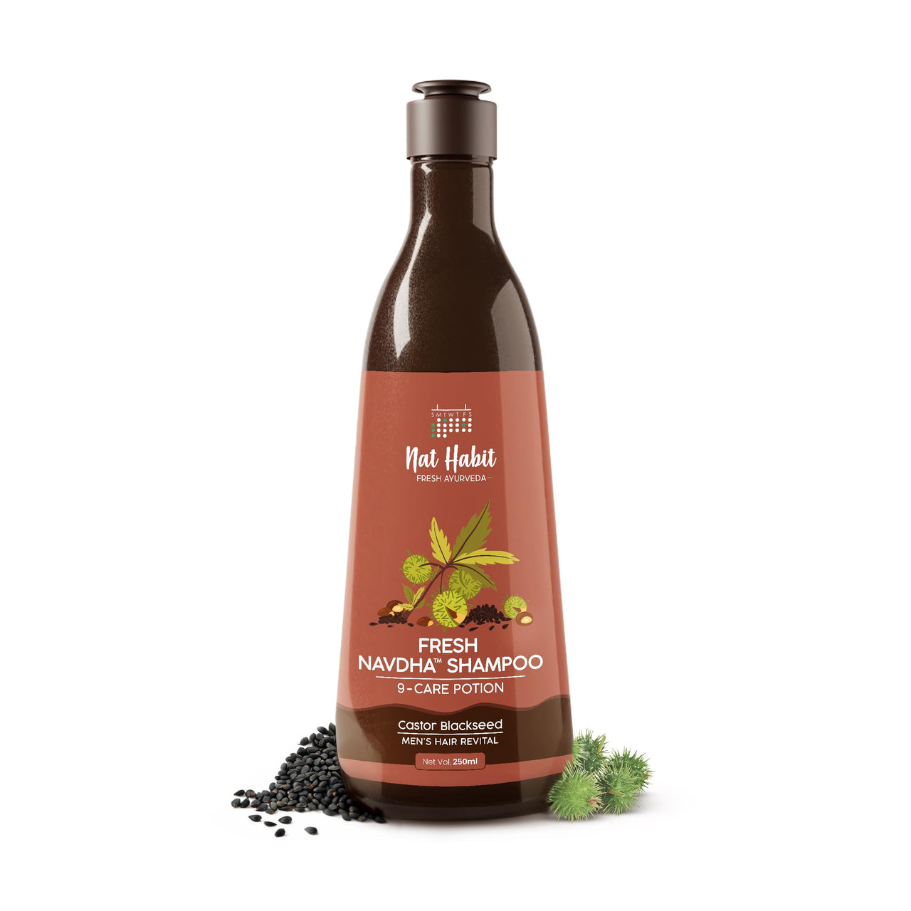 Nat Habit Castor Blackseed Navdha Shampoo - Natural Cleanser for Men, Enhances Immense Shine, Retains and Imparts Moisture, For Strong & Sunny Shine Hair, 250ml