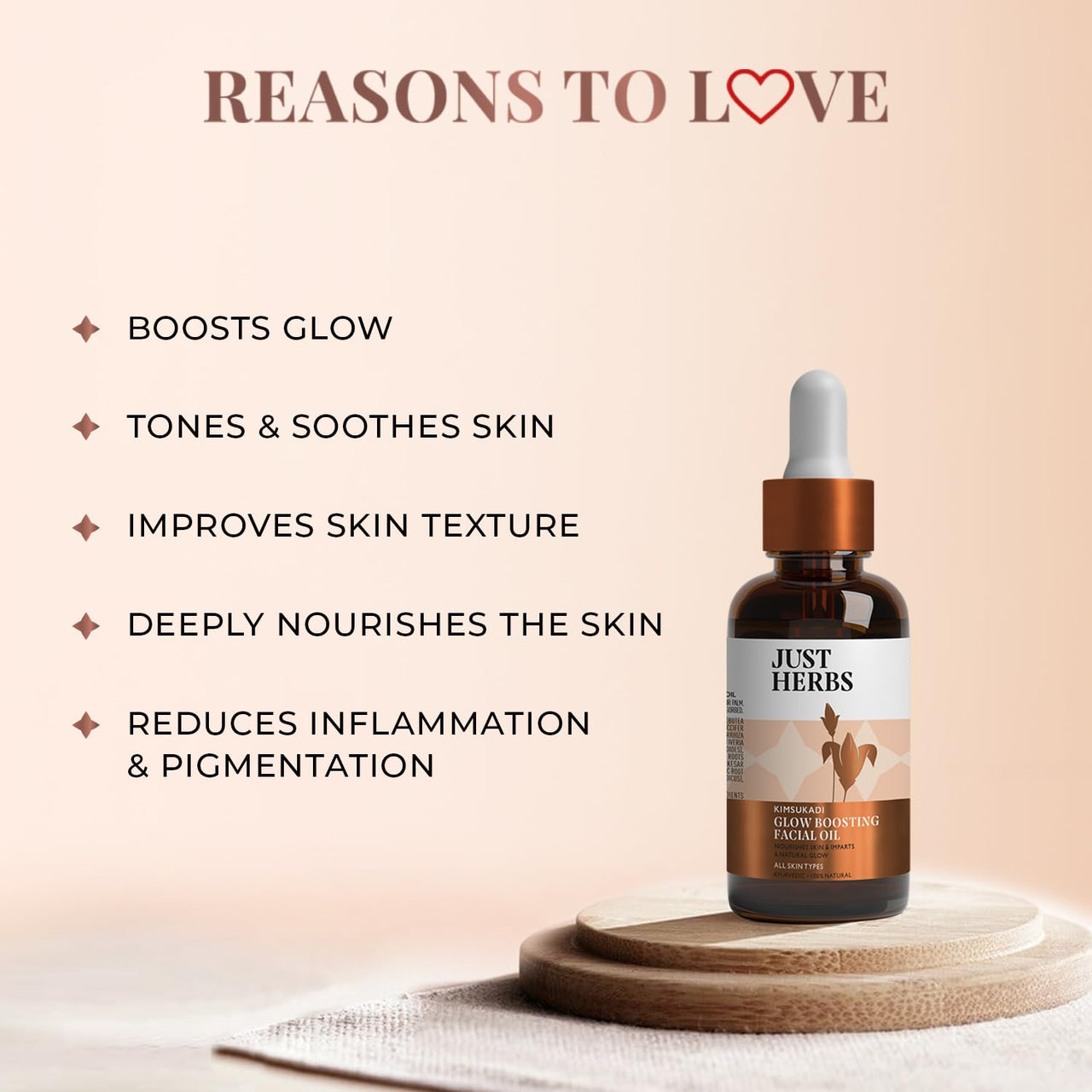 Just Herbs - Kimsukadi Facial Oil | Face Oil for Glowing Skin & Skin Whitening | Suitable for Both Dry & Oily Skin | Face Oil for Acne Prone Skin | Oil for Face Massage | Herbal and Organic Face Oil | 30 ml