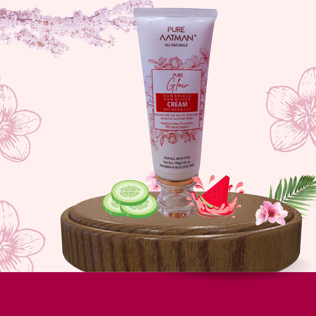 Pure Aatman WaterMelon & Cucumber Dew Proctection Sunblock Sunscreen SPF 40 PA+++ | Best for Anti-Aging & Glowy Skin| Non-greasy & Zero White Cast | 100gm