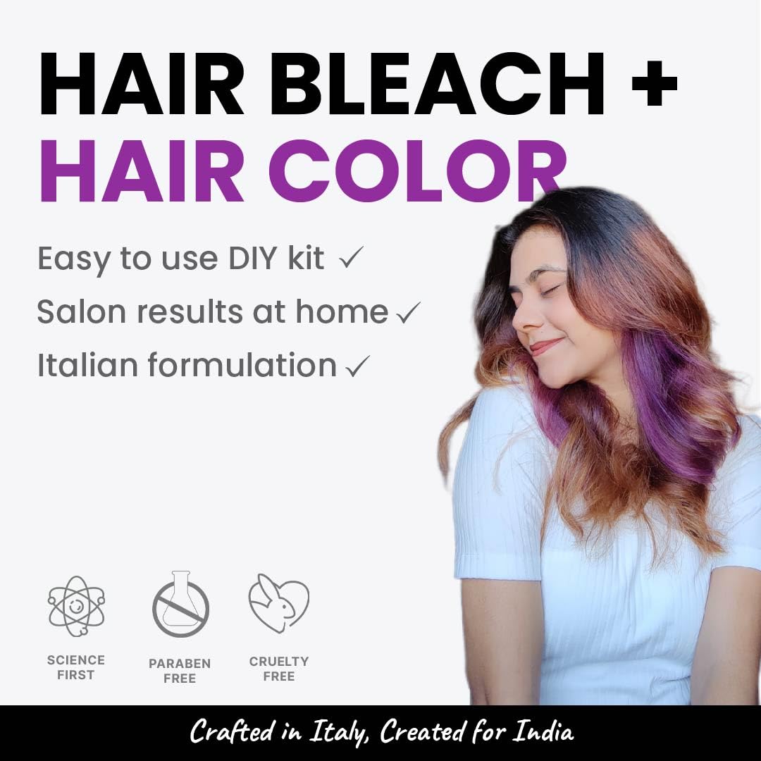 2.Oh! Italian- Purple Hair Color DIY Kit | Semi Permanent Hair Color + Hair Bleach for Hair Color | Hair Highlights for Women & Men | Hair Bleach with Plex & Argan oil| Lightening Kit