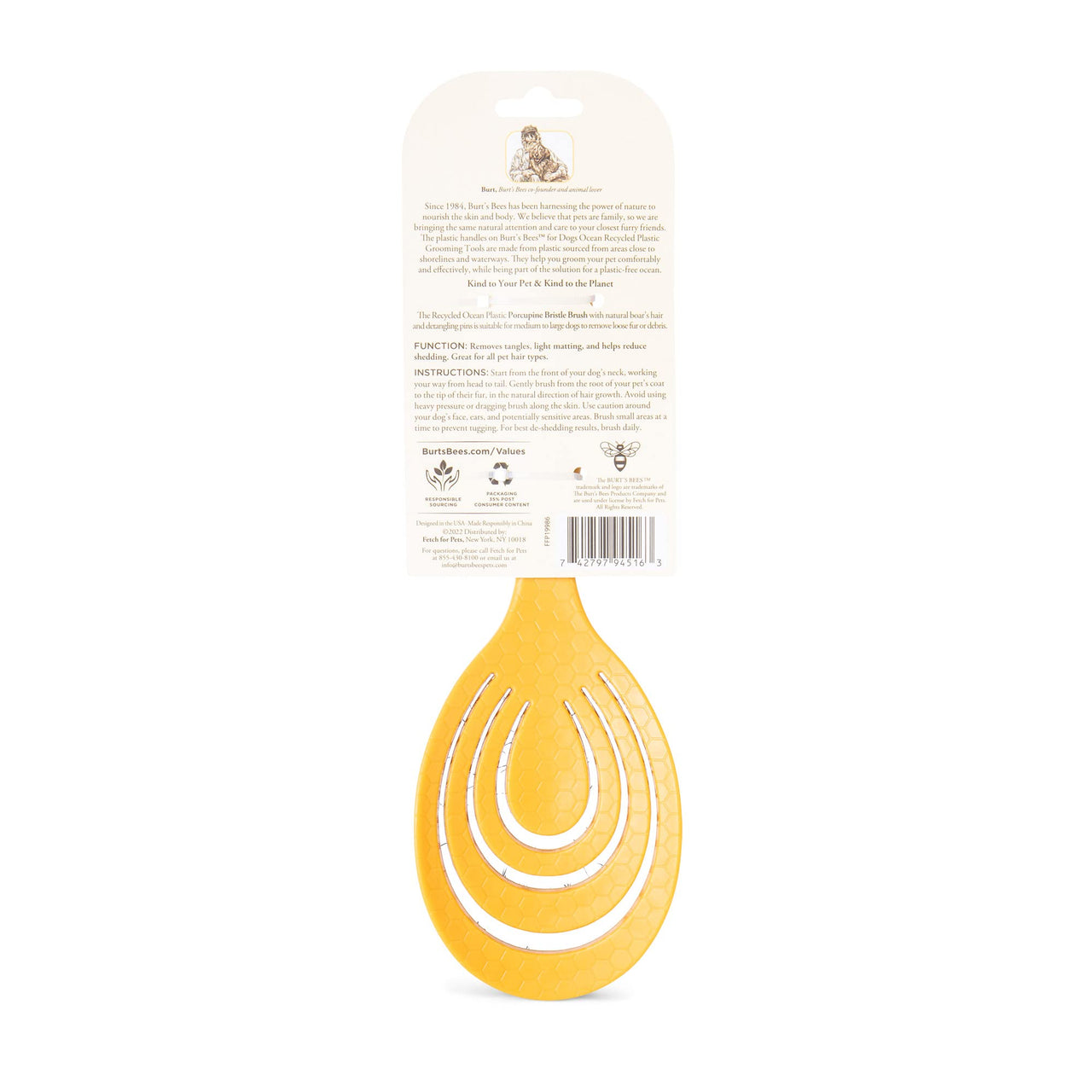 Burt’s Bees for Pets Porcupine Bristle Brush for Large Dogs with Handle Made from Recycled Plastics Collected from Coastal Communities | Large Flex-head Grooming Brush for Large Dogs Porcupine Bristle Plastic Brush 9 Inch