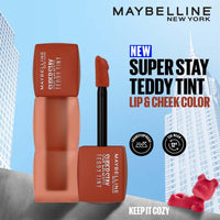 Maybelline New York Super Stay Teddy Tint - Lip and Cheek Color, Keep It Cozy, 5ml | Teddy Soft Matte up to 12Hr |Multi Use |Comfortable Long wear formula |Buildable |Natural flushed look in one swipe