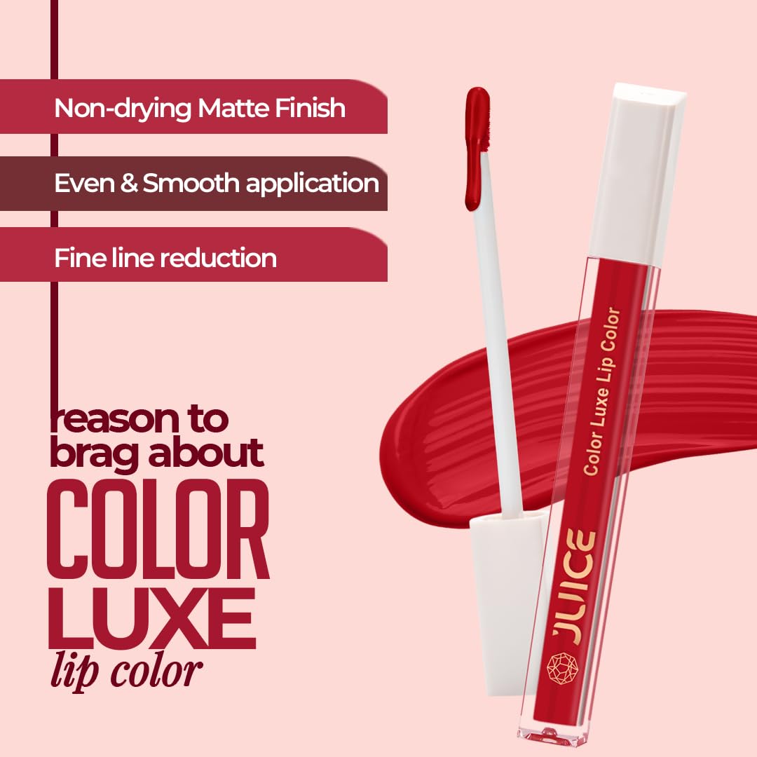 Juice Matte Luxe Lipstick, Vitamin E Enriched, Smudge-Free with Bio Retinol, Moisturizing Lock Technology, SPF 15, Long-Lasting (Red Head - M06)