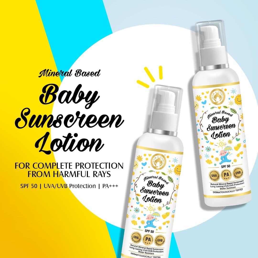 Mom & World Mineral Based Baby Sunscreen Lotion, Spf 50 Pa+++, Uva/Uvb Protection, Water Resistance, 120 ml